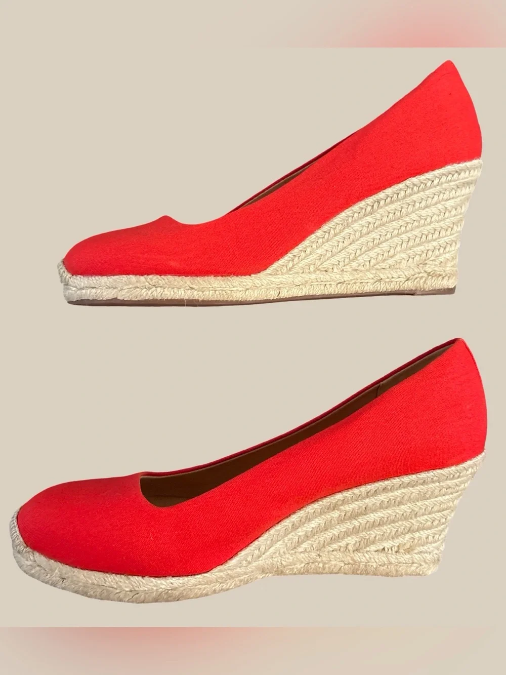 J. Crew Seville Red Canvas Espadrille Wedge Heels Closed Round Toe Flame SZ 9